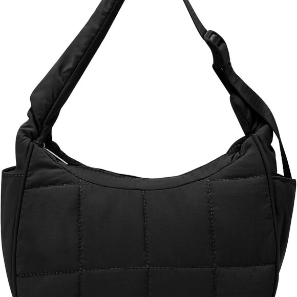 Puffer Crescent Shoulder Bag Women Nylon Quilted Small Crossbody Travel Purse - Picture 1 of 7